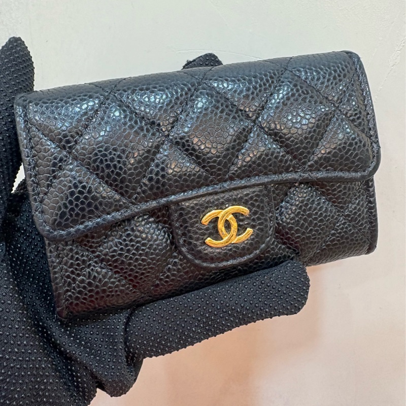 香奈兒 chanel 黑金荔枝皮零錢包-0