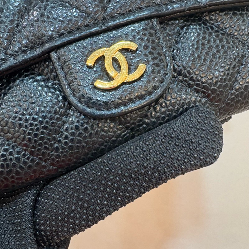 香奈兒 chanel 黑金荔枝皮零錢包-1