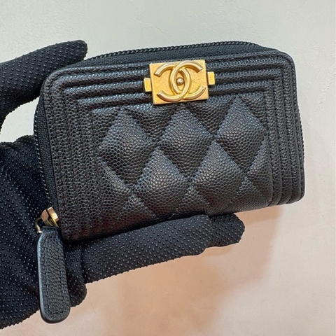 香奈兒 chanel boy 黑金拉鍊零錢包