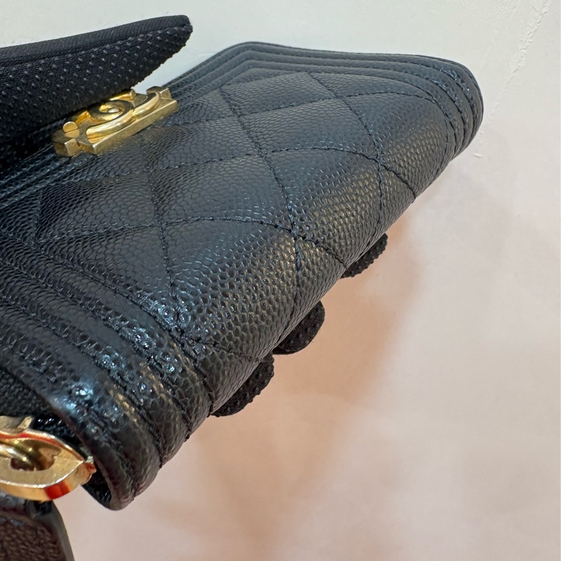 香奈兒 chanel boy 黑金拉鍊零錢包-3