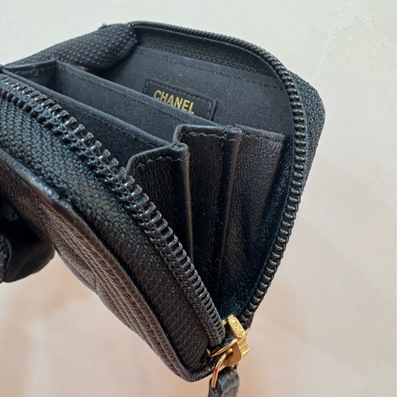 香奈兒 chanel boy 黑金拉鍊零錢包-5