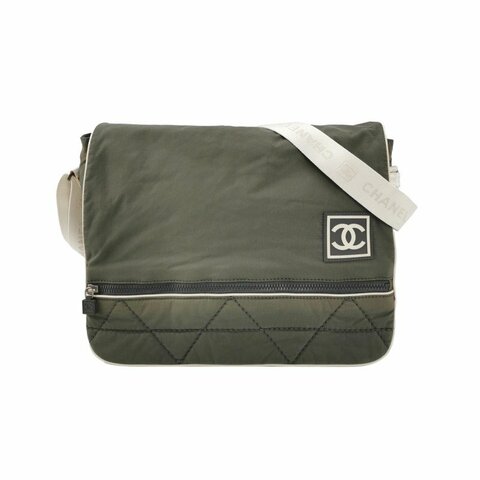 Chanel 尼龍布拼色雙Clogo中古單肩包