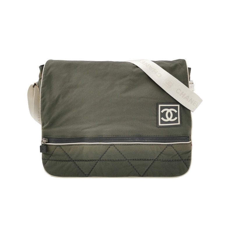 Chanel 尼龍布拼色雙Clogo中古單肩包-0