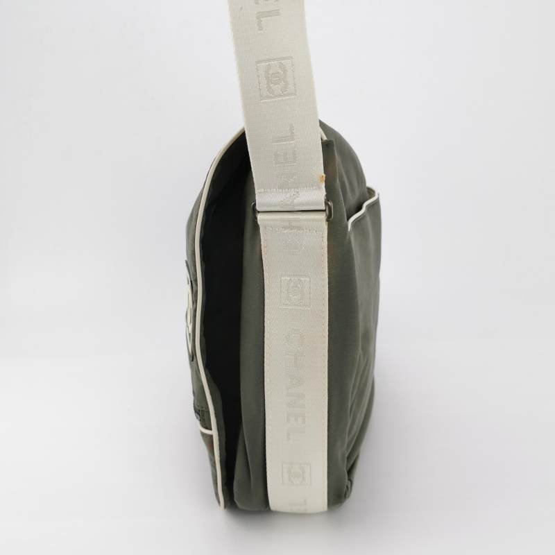 Chanel 尼龍布拼色雙Clogo中古單肩包-2