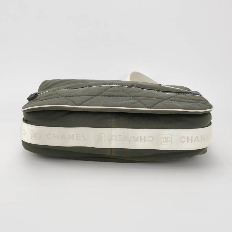 Chanel 尼龍布拼色雙Clogo中古單肩包-5