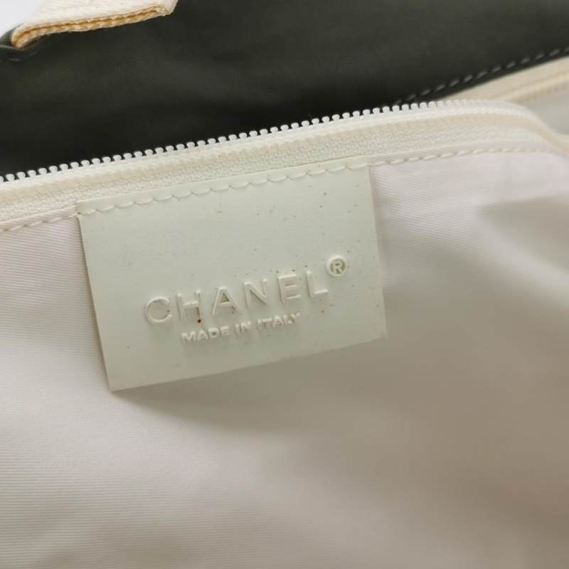 Chanel 尼龍布拼色雙Clogo中古單肩包-7
