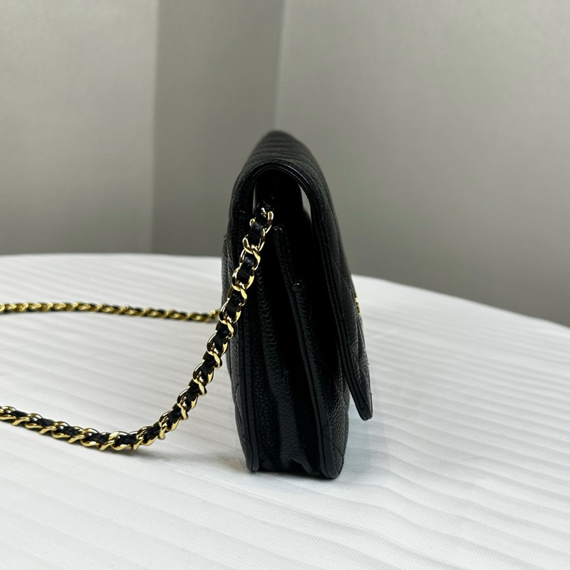 香奈兒/Chanel WOC Wallet On Chain 經典黑金顆粒壓花牛皮單肩包19×4.5×12cm-3
