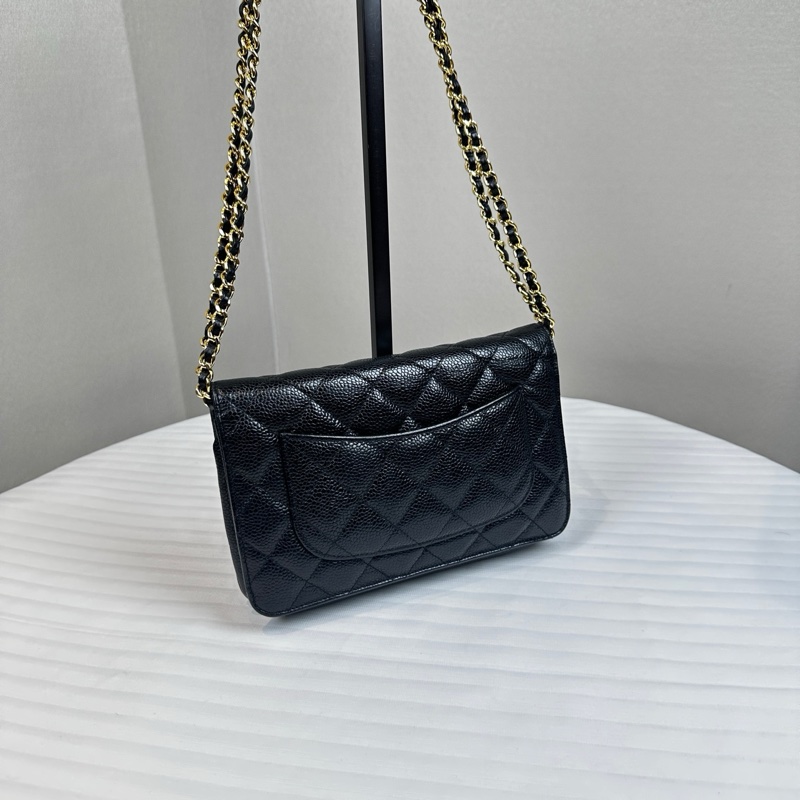 香奈兒/Chanel WOC Wallet On Chain 經典黑金顆粒壓花牛皮單肩包19×4.5×12cm-5