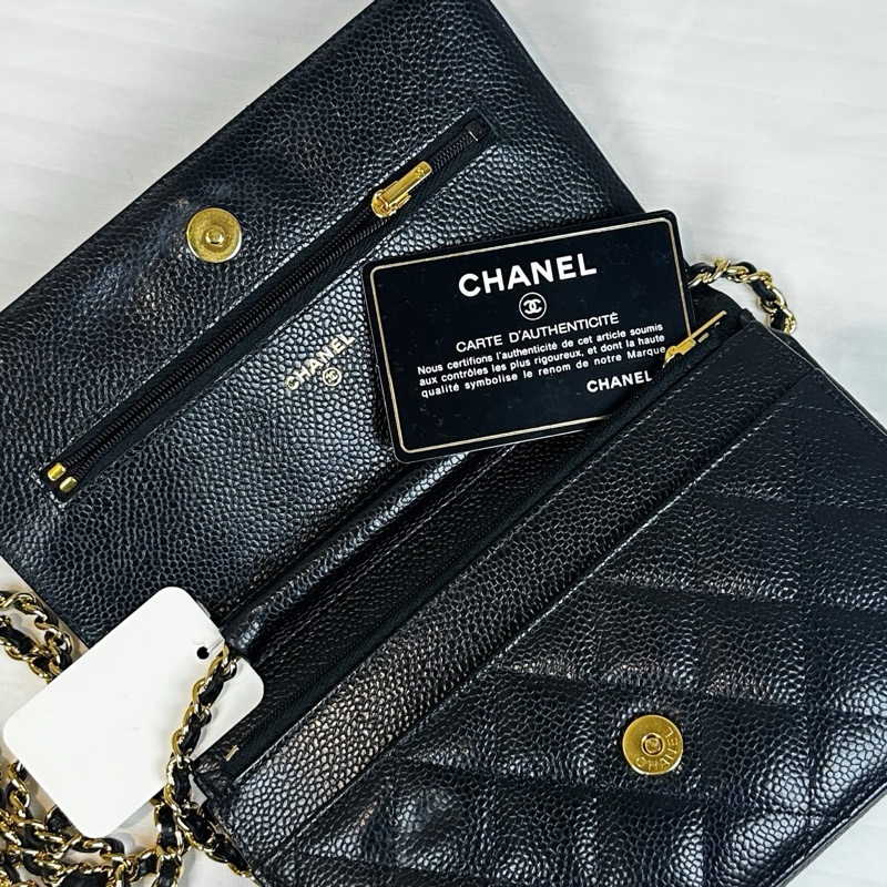 香奈兒/Chanel WOC Wallet On Chain 經典黑金顆粒壓花牛皮單肩包19×4.5×12cm-8