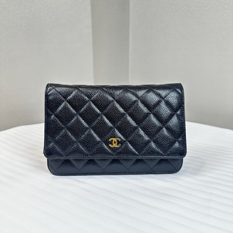 香奈兒/Chanel WOC Wallet On Chain 經典黑金顆粒壓花牛皮單肩包19×4.5×12cm-9
