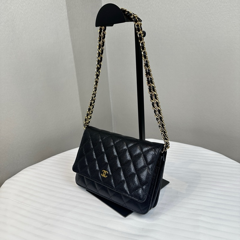 香奈兒/Chanel WOC Wallet On Chain 經典黑金顆粒壓花牛皮單肩包19×4.5×12cm-10