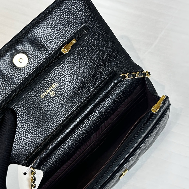 香奈兒/Chanel WOC Wallet On Chain 經典黑金顆粒壓花牛皮單肩包19×4.5×12cm-14