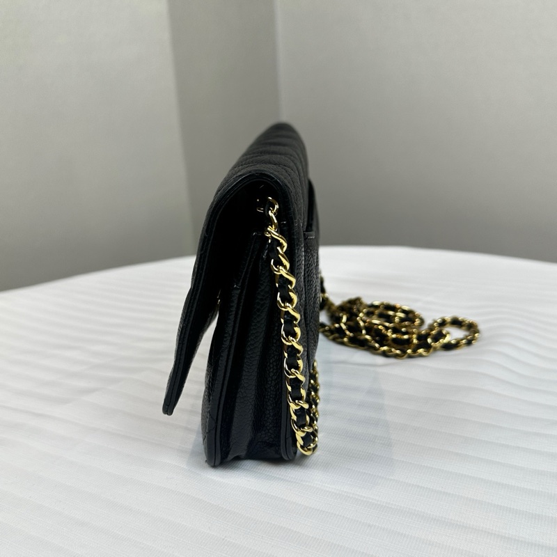 香奈兒/Chanel WOC Wallet On Chain 經典黑金顆粒壓花牛皮單肩包19×4.5×12cm-15
