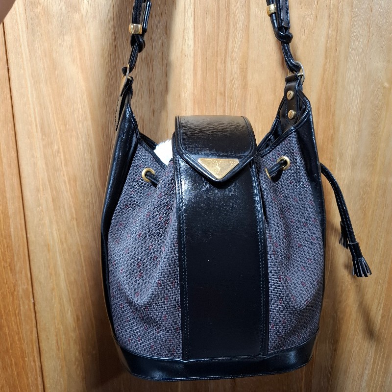 vintage ysl 帆布塗層混皮革水桶包-0