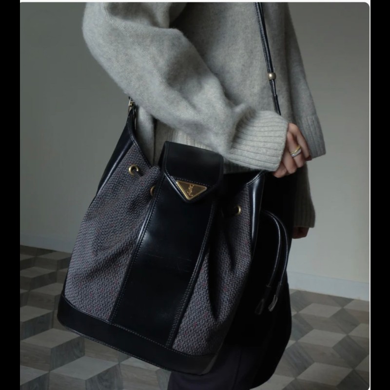 vintage ysl 帆布塗層混皮革水桶包-1