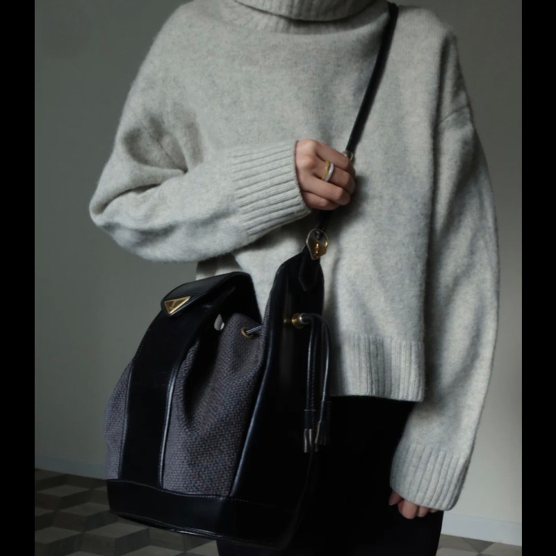 vintage ysl 帆布塗層混皮革水桶包-2