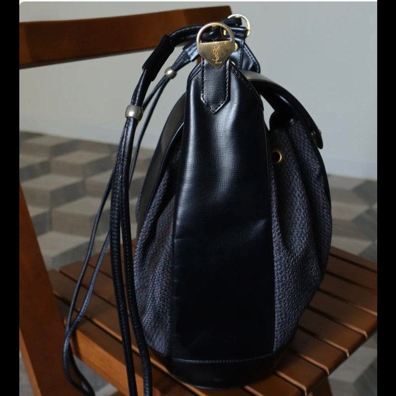 vintage ysl 帆布塗層混皮革水桶包-3