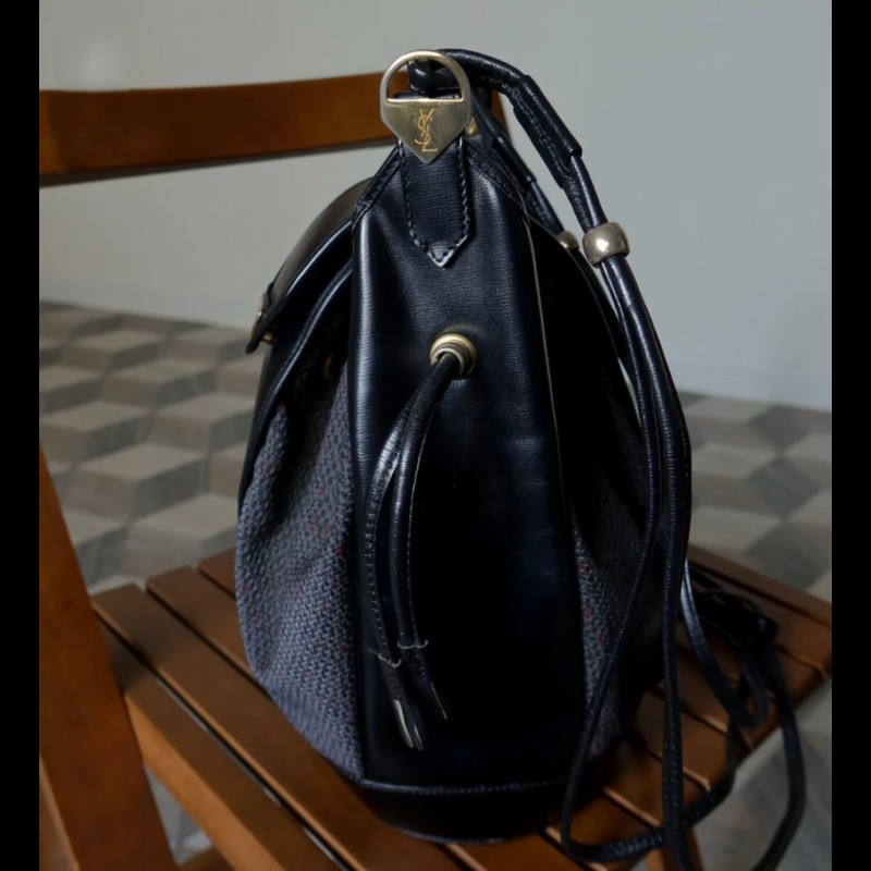 vintage ysl 帆布塗層混皮革水桶包-4