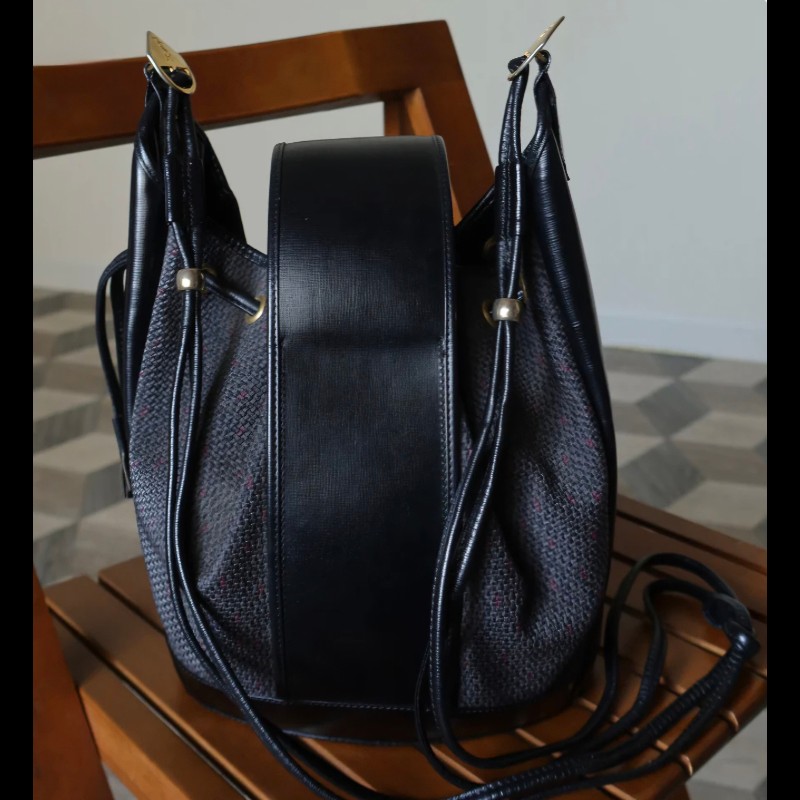 vintage ysl 帆布塗層混皮革水桶包-5