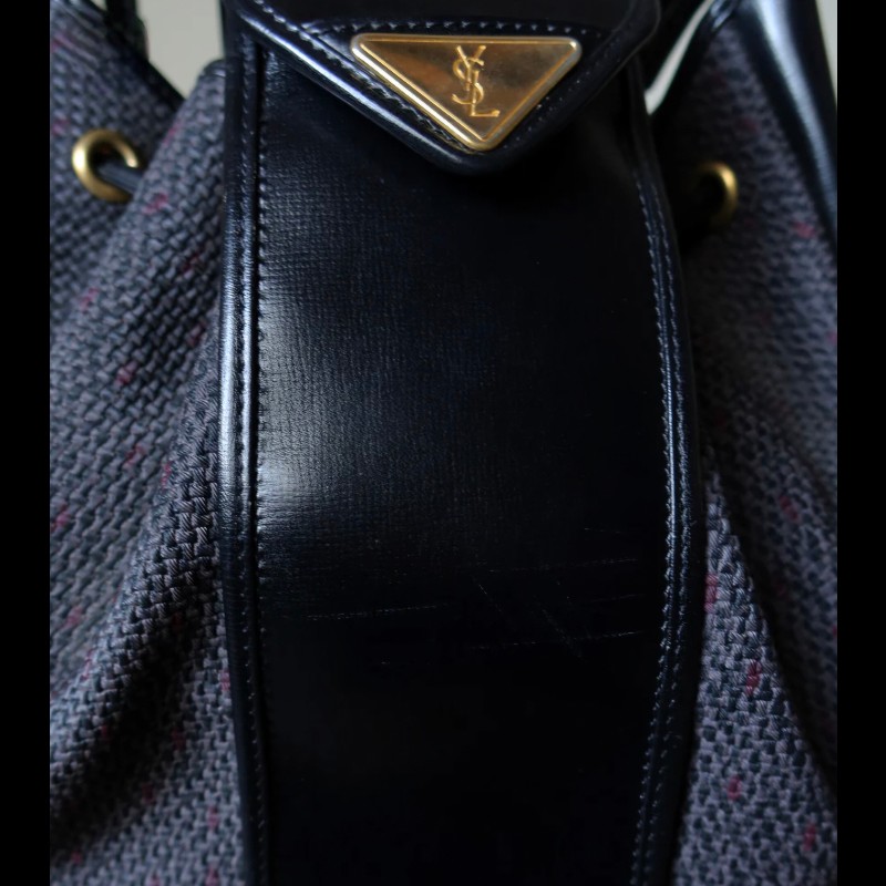 vintage ysl 帆布塗層混皮革水桶包-6