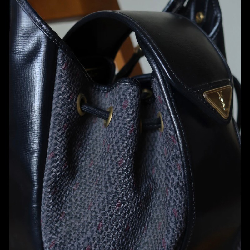 vintage ysl 帆布塗層混皮革水桶包-7