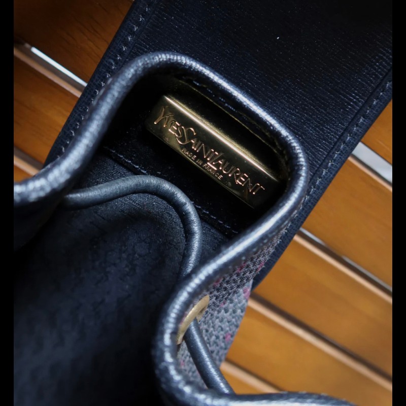 vintage ysl 帆布塗層混皮革水桶包-9