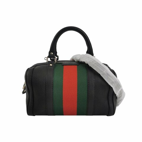 Gucci牛皮帆布拼色皮標Logo拉鏈斜挎包單肩包