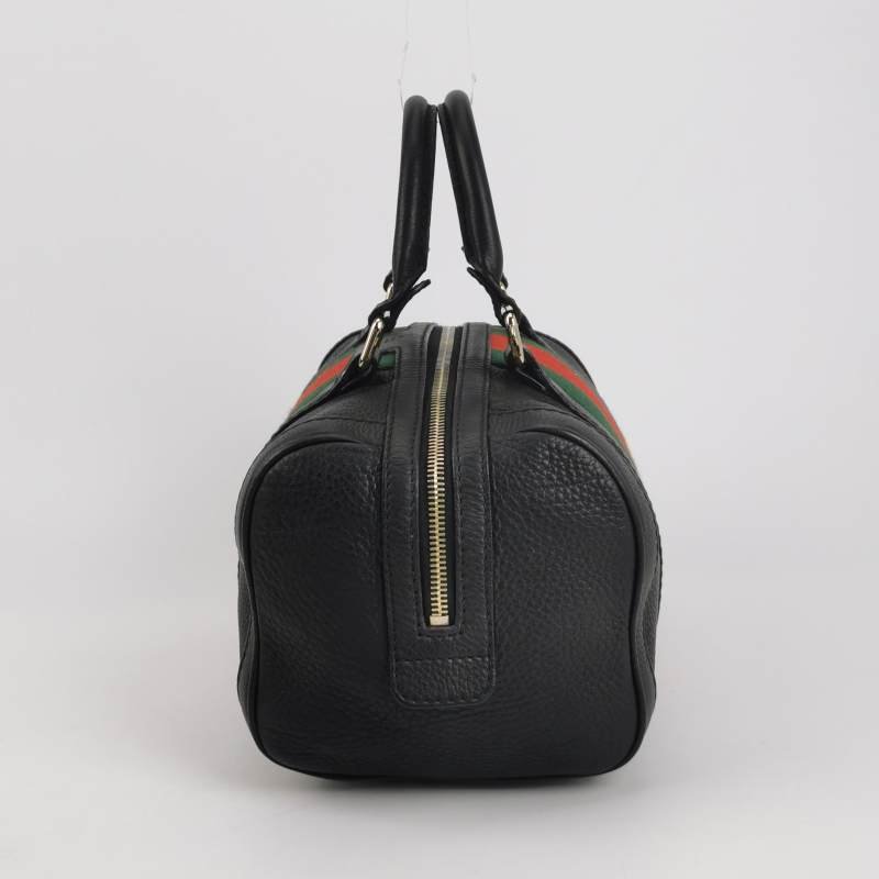 Gucci牛皮帆布拼色皮標Logo拉鏈斜挎包單肩包-2