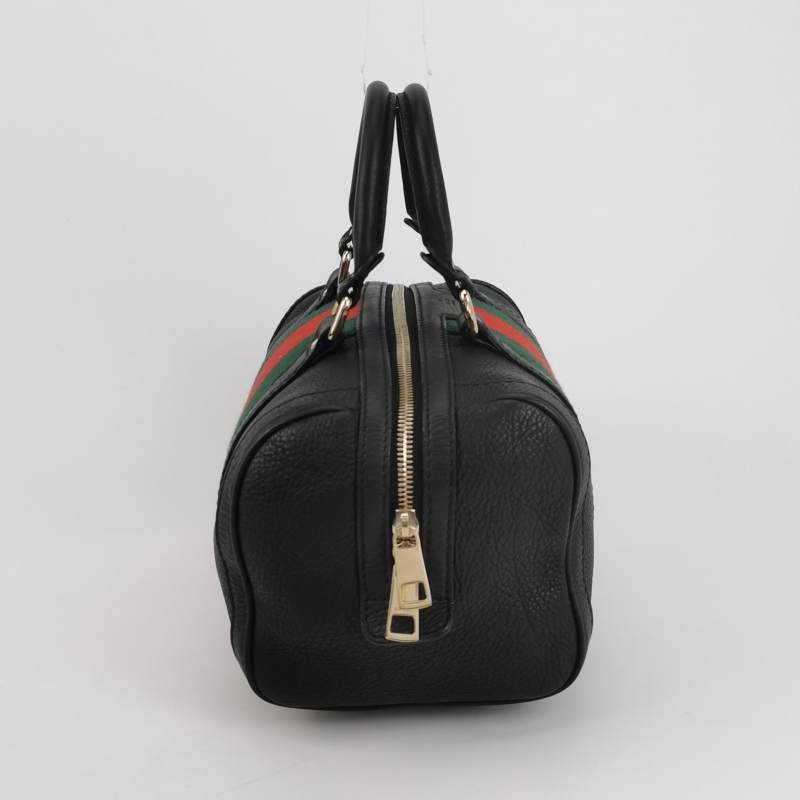 Gucci牛皮帆布拼色皮標Logo拉鏈斜挎包單肩包-3