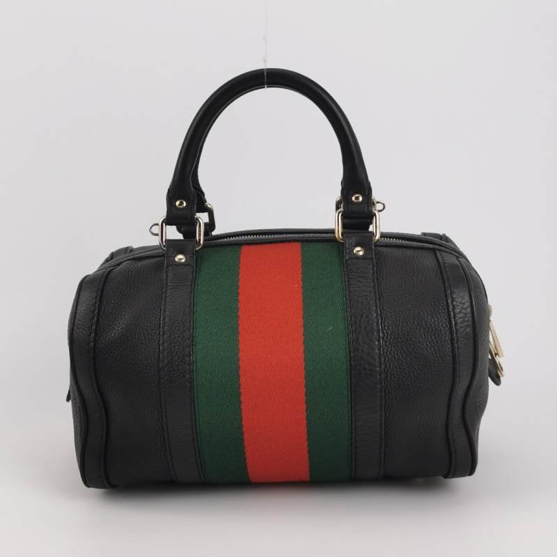 Gucci牛皮帆布拼色皮標Logo拉鏈斜挎包單肩包-4