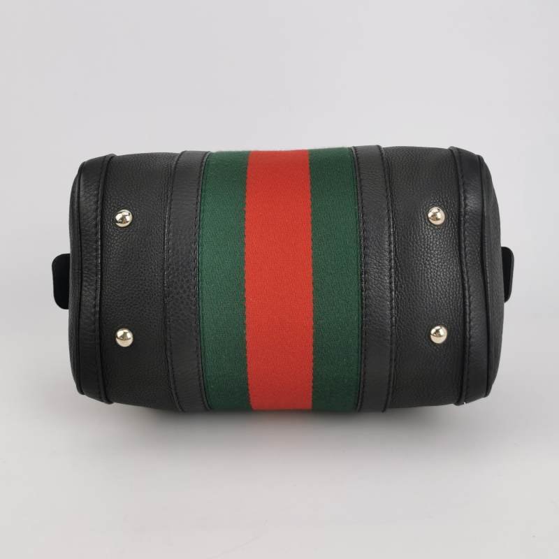 Gucci牛皮帆布拼色皮標Logo拉鏈斜挎包單肩包-5