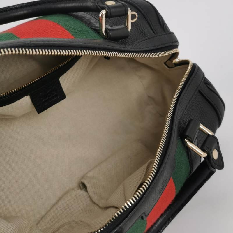 Gucci牛皮帆布拼色皮標Logo拉鏈斜挎包單肩包-6