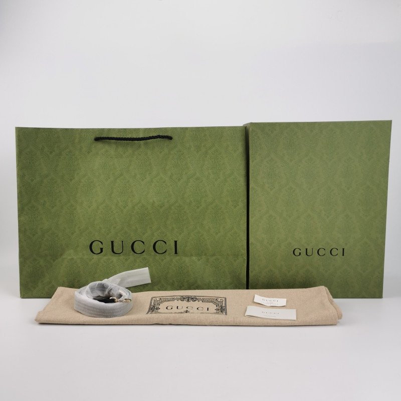 Gucci牛皮帆布拼色皮標Logo拉鏈斜挎包單肩包-8