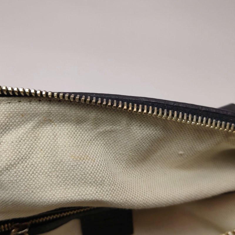 Gucci牛皮帆布拼色皮標Logo拉鏈斜挎包單肩包-9