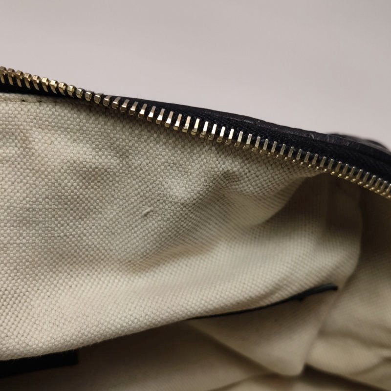 Gucci牛皮帆布拼色皮標Logo拉鏈斜挎包單肩包-10