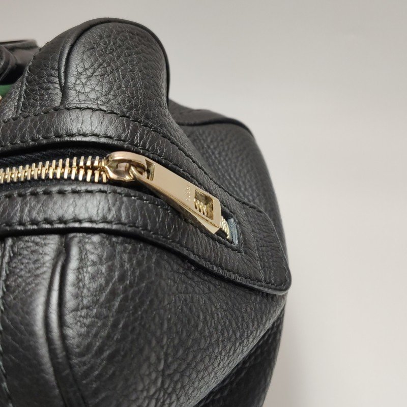 Gucci牛皮帆布拼色皮標Logo拉鏈斜挎包單肩包-11