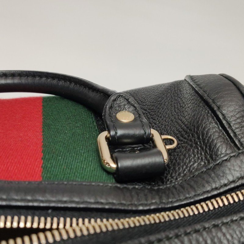 Gucci牛皮帆布拼色皮標Logo拉鏈斜挎包單肩包-12