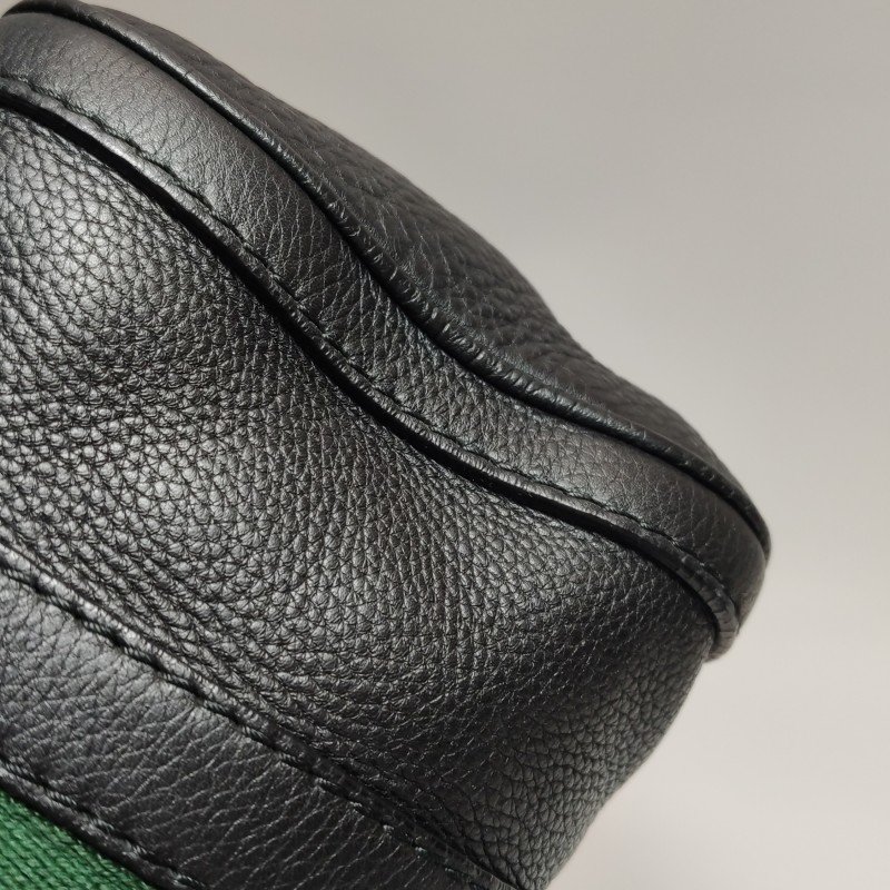 Gucci牛皮帆布拼色皮標Logo拉鏈斜挎包單肩包-15