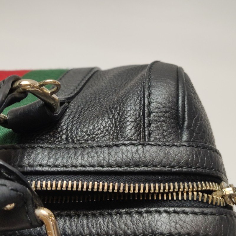 Gucci牛皮帆布拼色皮標Logo拉鏈斜挎包單肩包-16