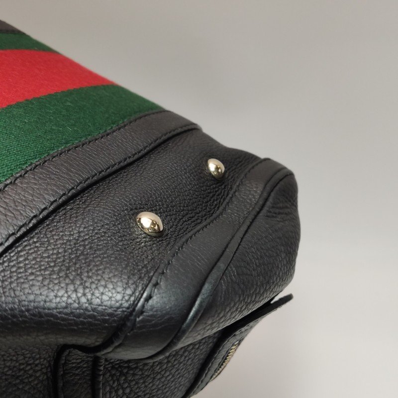 Gucci牛皮帆布拼色皮標Logo拉鏈斜挎包單肩包-17