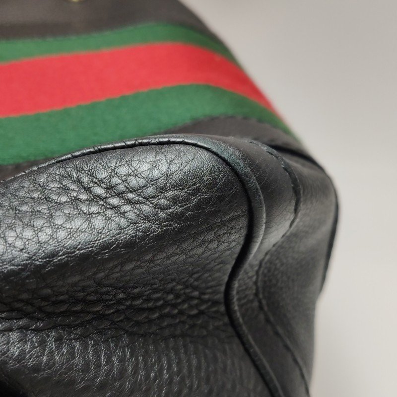 Gucci牛皮帆布拼色皮標Logo拉鏈斜挎包單肩包-19