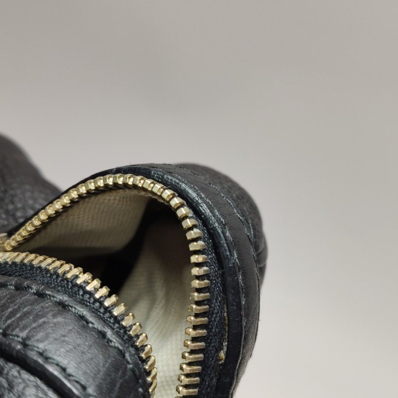 Gucci牛皮帆布拼色皮標Logo拉鏈斜挎包單肩包-22