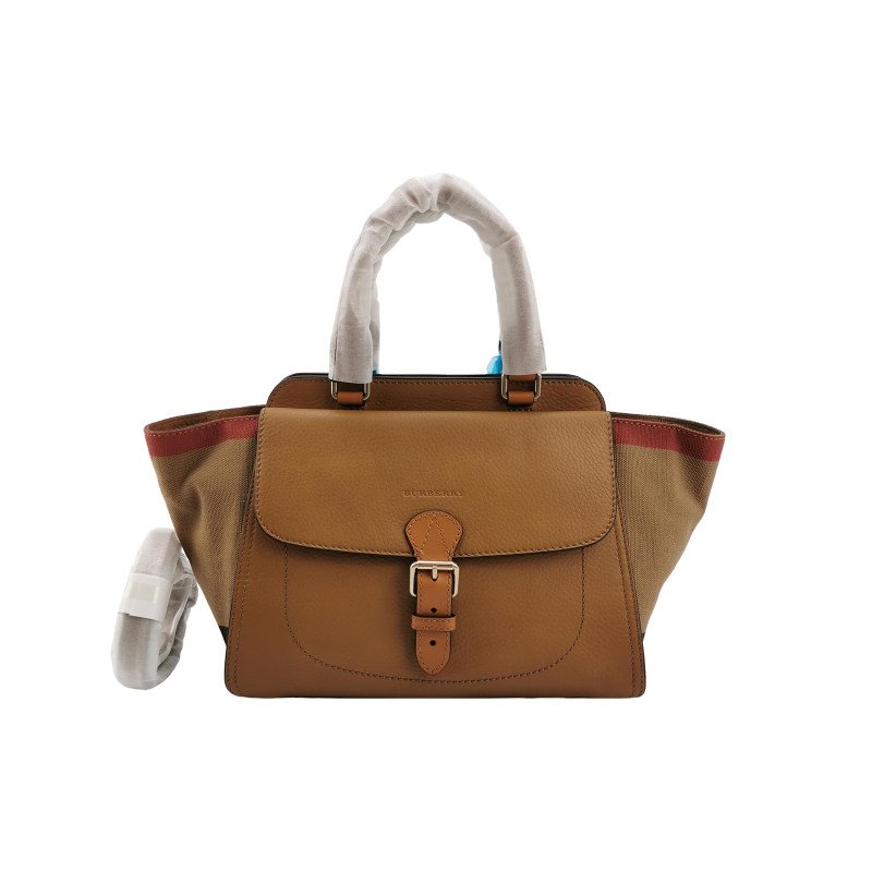 Burberry牛皮帆布拼色格紋logo壓紋單肩包-0