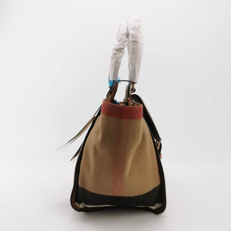 Burberry牛皮帆布拼色格紋logo壓紋單肩包-3