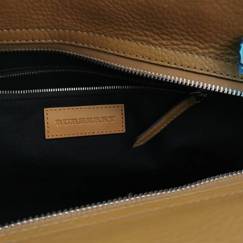 Burberry牛皮帆布拼色格紋logo壓紋單肩包-7