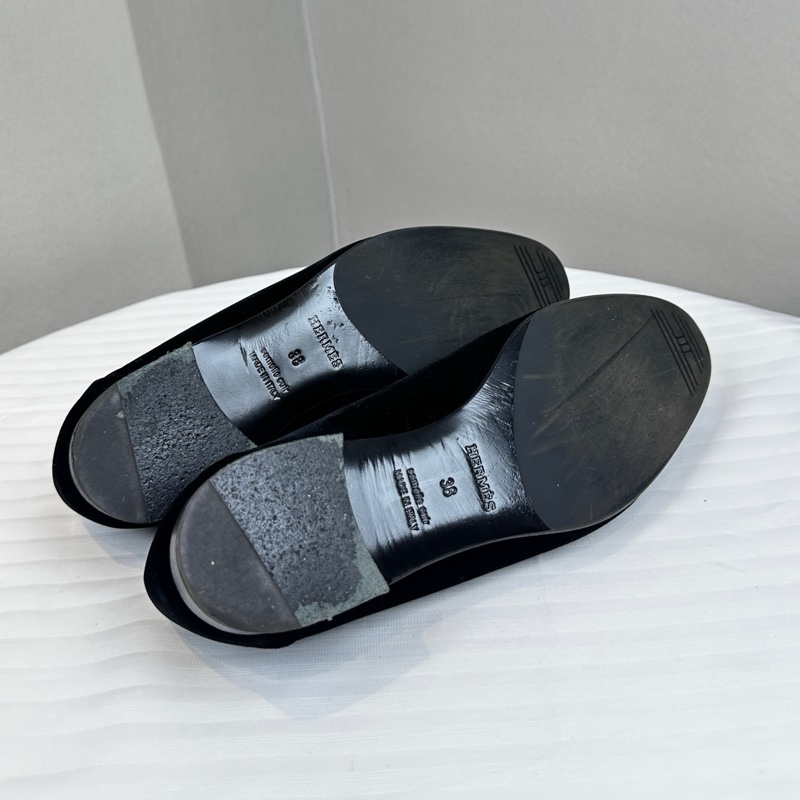 愛馬仕/Hermes 黑色絨面樂福鞋 38碼-5