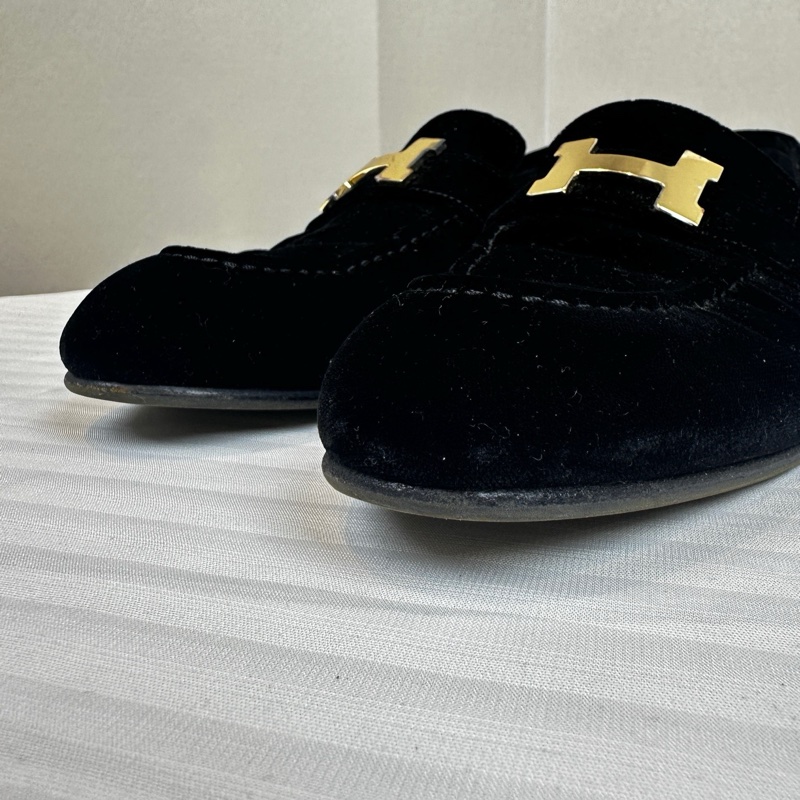 愛馬仕/Hermes 黑色絨面樂福鞋 38碼-7