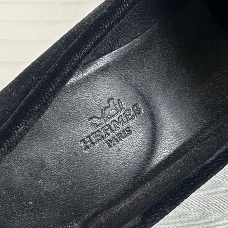 愛馬仕/Hermes 黑色絨面樂福鞋 38碼-11