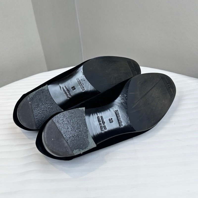 愛馬仕/Hermes 黑色絨面樂福鞋 38碼-14