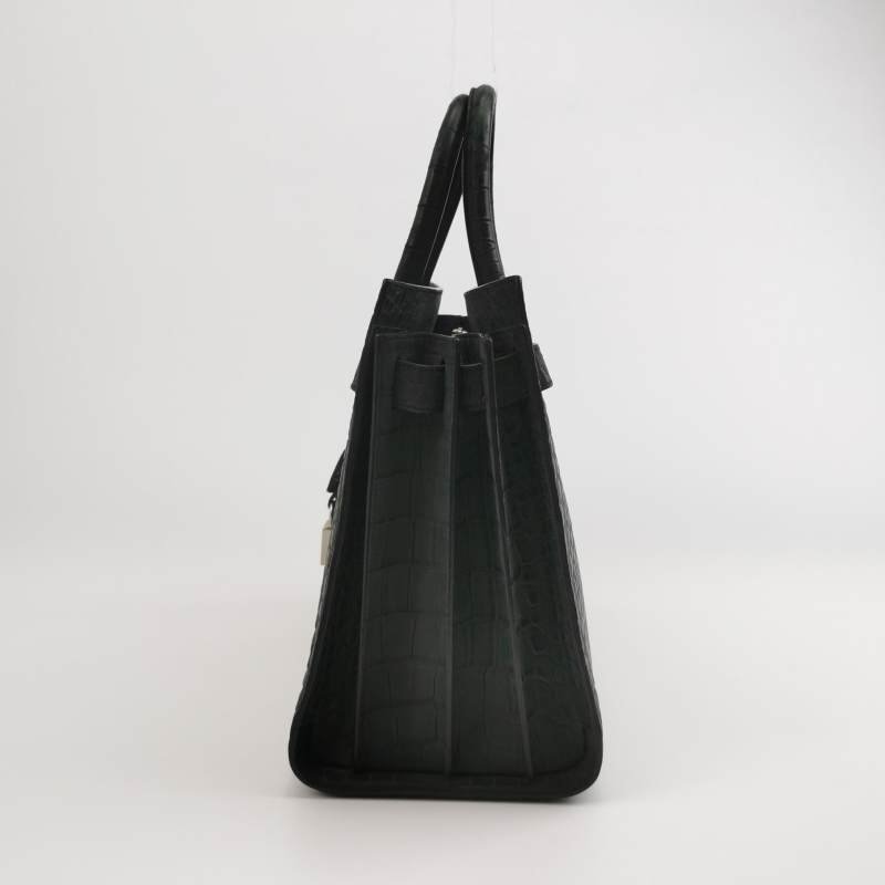 Saint Laurent SacdeJour小號牛皮純色鱷魚壓紋字母徽標風琴包斜挎包單肩包-2